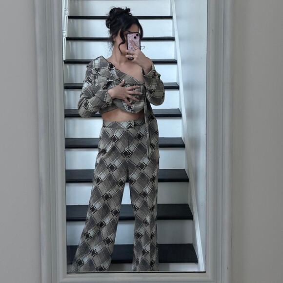 Chocolate Brown Plaid Suit  Vintage 1970s Sz Small - Picture 3 of 8